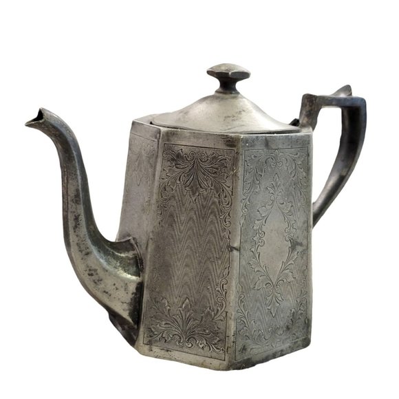 Homan Mfg Company Coffee Tea Pot Hinged Lid 3613 Quadruple Plate Special Metal 5 - Picture 1 of 12